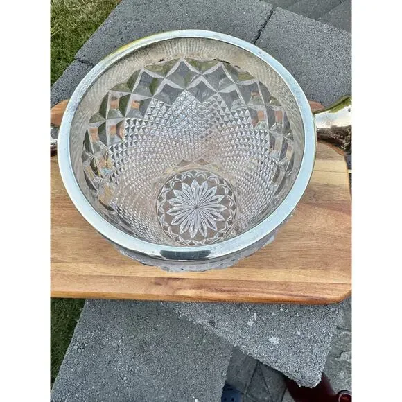 1950s VSL Art Deco Cut Crystal and Champagne Bucket Belgium 9.5” Heavy 9.6 Lb